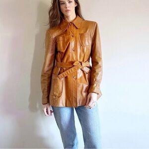 70s Cognac Leather Jacket – Vintage Western Inspired Coat